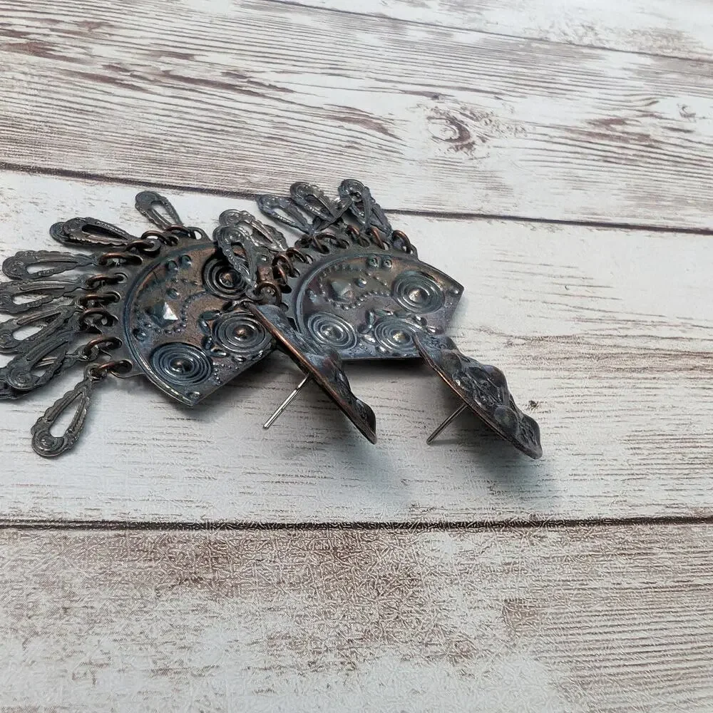 Vintage Earrings For Pierced Ears Dark Metal Dangle